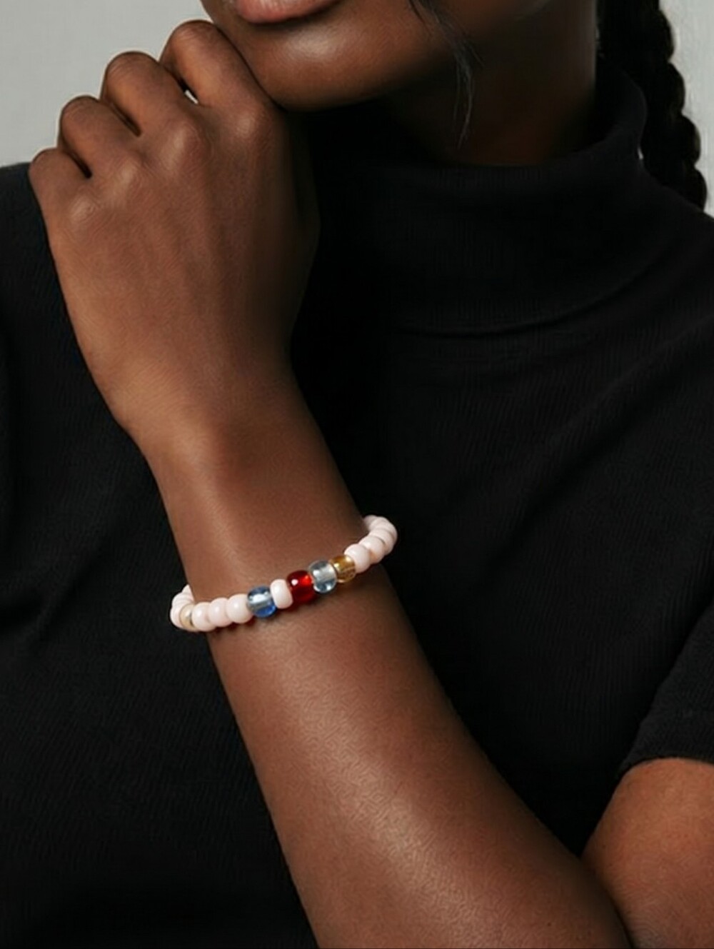 White Beaded Bracelet Red Blue Stack Stretch Bracelet Coastal Americana Style